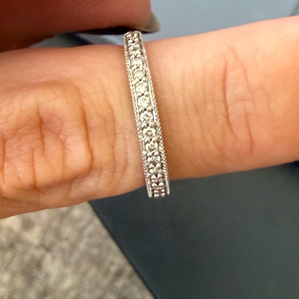 Diamond Milgrain Half Eternity 14K White Gold Band 7
